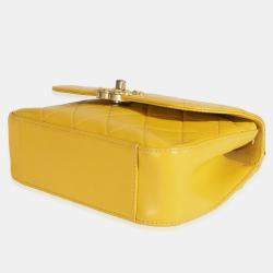 Pre Owned Chanel Yellow Quilted Lambskin Small Chain Infinity Top Handle Flap