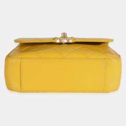 Pre Owned Chanel Yellow Quilted Lambskin Small Chain Infinity Top Handle Flap