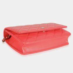 Pre Owned Chanel Pink Quilted Lambskin Classic Wallet On Chain