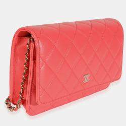 Pre Owned Chanel Pink Quilted Lambskin Classic Wallet On Chain