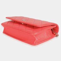Pre Owned Chanel Pink Quilted Lambskin Classic Wallet On Chain