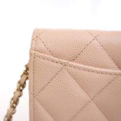 Pre Owned Chanel Caviar Card Holder On Chain