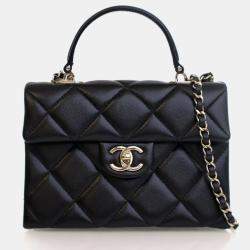 Pre Owned Chanel Mini Black Caviar Retro Twist Top Handle Bag