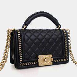 مملوكة مسبقًا Chanel Small Black Calfskin Top Handle Boy Bag