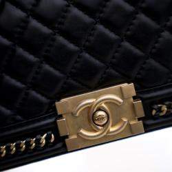 مملوكة مسبقًا Chanel Small Black Calfskin Top Handle Boy Bag