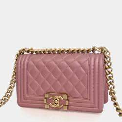 Pre Owned حقيبة شانيل بوي شانيل صغيرة جلد العجل وردي