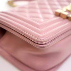 Pre Owned حقيبة شانيل بوي شانيل صغيرة جلد العجل وردي