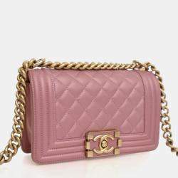 Pre Owned حقيبة شانيل بوي شانيل صغيرة جلد العجل وردي