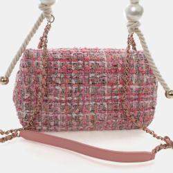 مملوكة مسبقًا Chanel Medium Pink Tweed Pearl Handle Flap