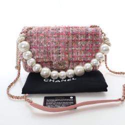 مملوكة مسبقًا Chanel Medium Pink Tweed Pearl Handle Flap