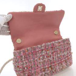 مملوكة مسبقًا Chanel Medium Pink Tweed Pearl Handle Flap