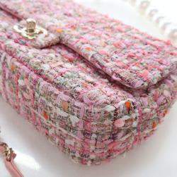 مملوكة مسبقًا Chanel Medium Pink Tweed Pearl Handle Flap