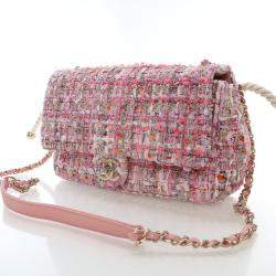 مملوكة مسبقًا Chanel Medium Pink Tweed Pearl Handle Flap