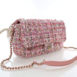 مملوكة مسبقًا Chanel Medium Pink Tweed Pearl Handle Flap