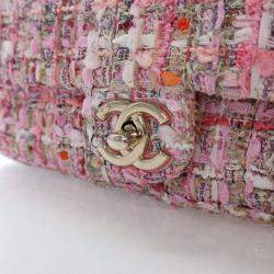 مملوكة مسبقًا Chanel Medium Pink Tweed Pearl Handle Flap