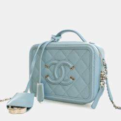 Pre Owned Chanel Small Blue Caviar Filigree Vanity