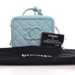 Pre Owned Chanel Small Blue Caviar Filigree Vanity