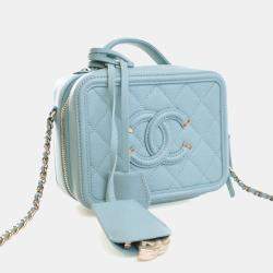 Pre Owned Chanel Small Blue Caviar Filigree Vanity