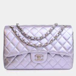 Pre Owned Chanel Jumbo Purple Lambskin Classic Double Flap Bag