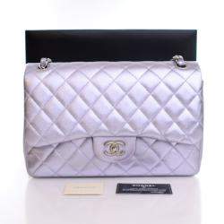 Pre Owned Chanel Jumbo Purple Lambskin Classic Double Flap Bag