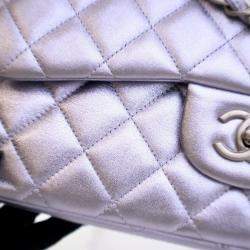 Pre Owned Chanel Jumbo Purple Lambskin Classic Double Flap Bag