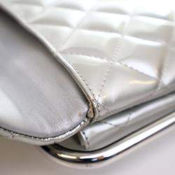 Pre Owned Chanel Metallic Silver Patent Metal Handle Clutch