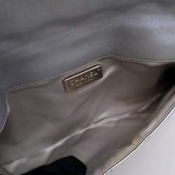 Pre Owned Chanel Metallic Silver Patent Metal Handle Clutch