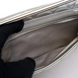 Pre Owned Chanel Metallic Silver Patent Metal Handle Clutch