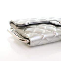 Pre Owned Chanel Metallic Silver Patent Metal Handle Clutch