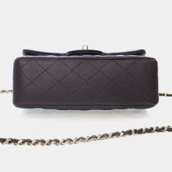 Pre Owned حقيبة شانيل ميني جلد حمل مستطيلة بنية ذات مقبض علوي فلاب كلاسيكية