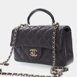 Pre Owned حقيبة شانيل ميني جلد حمل مستطيلة بنية ذات مقبض علوي فلاب كلاسيكية