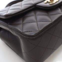 Pre Owned حقيبة شانيل ميني جلد حمل مستطيلة بنية ذات مقبض علوي فلاب كلاسيكية