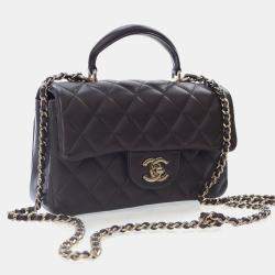 Pre Owned حقيبة شانيل ميني جلد حمل مستطيلة بنية ذات مقبض علوي فلاب كلاسيكية