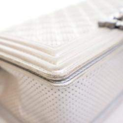 Pre Owned Chanel Medium Silver Lambskin Perforated Boy Bag