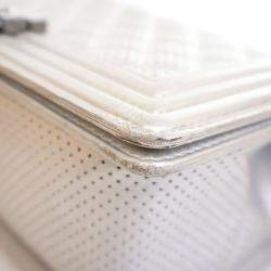 Pre Owned Chanel Medium Silver Lambskin Perforated Boy Bag