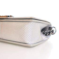 Pre Owned Chanel Medium Silver Lambskin Perforated Boy Bag