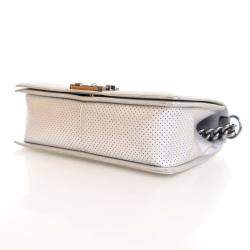 Pre Owned Chanel Medium Silver Lambskin Perforated Boy Bag