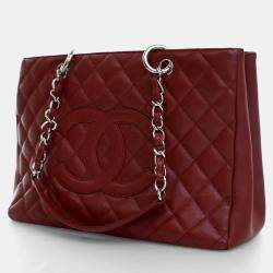 مملوكة مسبقًا حقيبة يد شانيل غراند شوبينغ حمراء كافيار