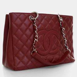 مملوكة مسبقًا حقيبة يد شانيل غراند شوبينغ حمراء كافيار