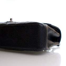 Pre Owned حقيبة شانييل فلاب مزدوجة كلاسيكية وسط سوداء كافيار