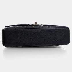 Pre Owned حقيبة شانييل فلاب مزدوجة كلاسيكية وسط سوداء كافيار