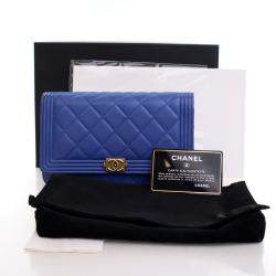 Pre Owned محفظة شانييل بوي جلود حمل أزرق بسلسلة