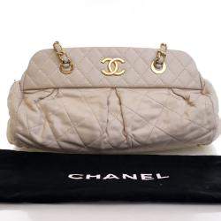 Pre Owned Chanel Beige Calfskin Chic Quilt Bowling Bag