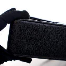 Pre Owned حقيبة شانيال كلاسيك قلاب مزدوج جلد حبيبي أسود متوسط