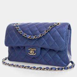 Pre Owned حقيبة شانيل كلاسيكية صغيرة قلاب مزدوج جلد كافيار