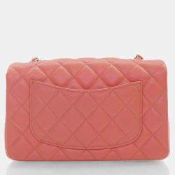Pre Owned Chanel Mini Rose Pink Lambskin Rectangular Classic Flap Bag