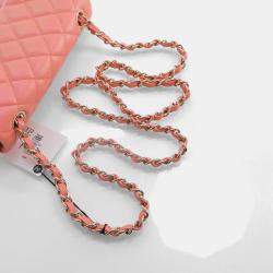 Pre Owned Chanel Mini Rose Pink Lambskin Rectangular Classic Flap Bag