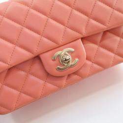 Pre Owned Chanel Mini Rose Pink Lambskin Rectangular Classic Flap Bag
