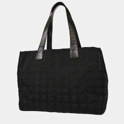 Pre Owned حقيبة يد شانيل سوداء جاكار نايلون تراڤل لاين توت