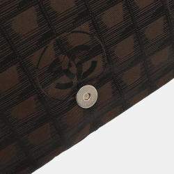 Pre Owned Chanel Brown Jacquard Nylon Travel Line Shoulder Bag
